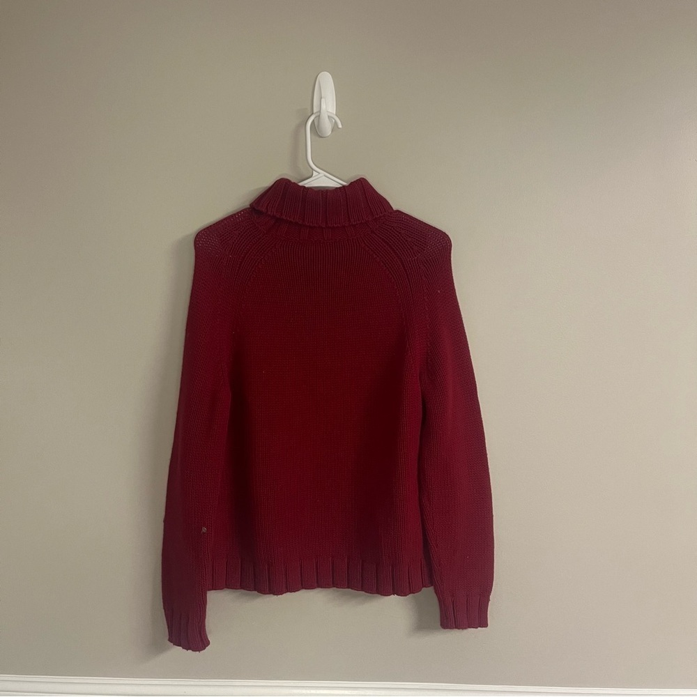 J. Jill Red Sweater with Black Pattern Size Medium Embroidery Turtle mock Neck - Picture 2 of 4